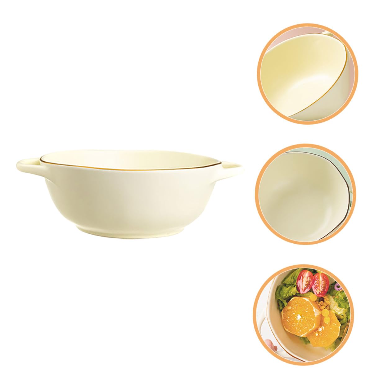 NUOBESTY Cuenco de Cerámica Doble Asa de 1200ml para Servir | Color Beige, Apto para Microondas y Lavavajillas, Resistencia al Calor y Acabado Simple
