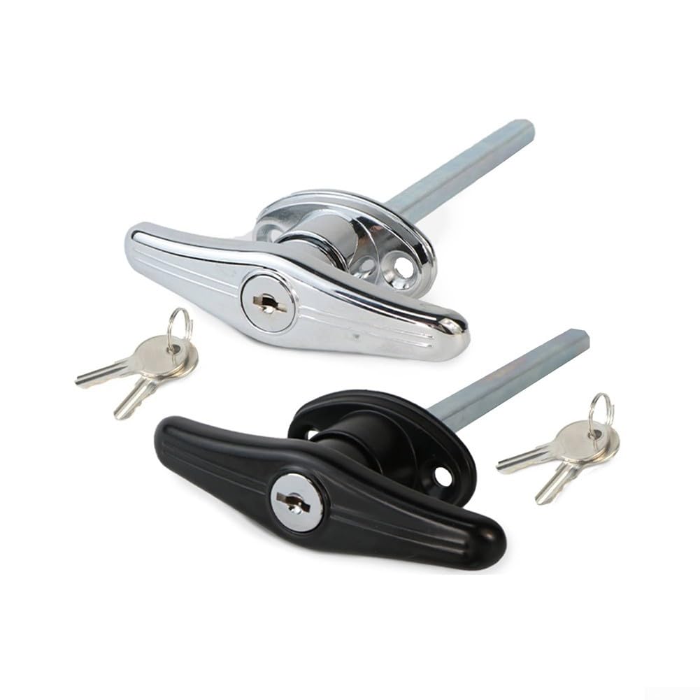 Cerradura de puerta de garaje con mango en T, cerradura de puerta de aleación de zinc, mango tipo T, kit de bloqueo de mango en T, barra de conexión, cerradura de puerta de chasis (plateado)