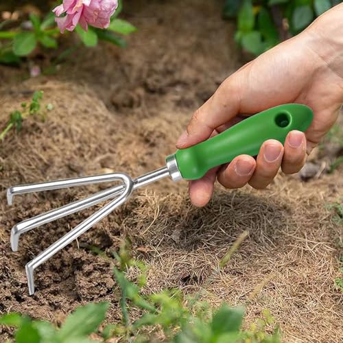 Rastrillo de mano para jardín con 3 púas, acero inoxidable miniatura 3