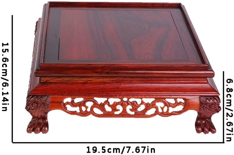 Bonsai Pedestal Vase Pedestal Stands Retro Rectangular Wooden Bottom Bracket Home Potted Plant Base Vase Base Ornaments Embossed Classical Craft Display Stand Planter Stand Plant Holder(Medium)