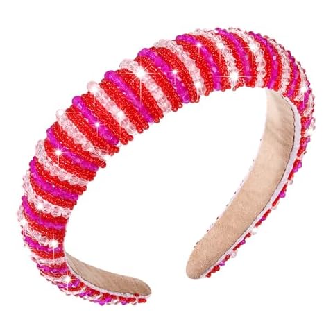 NVENF Valentine's Day Headbands Crystal Rhinestone Padded Headbands for Women Beaded Crystal Embellished Velvet Headband Valentine's Day Hair Accessory Gifts (Valentine's 1) Cover