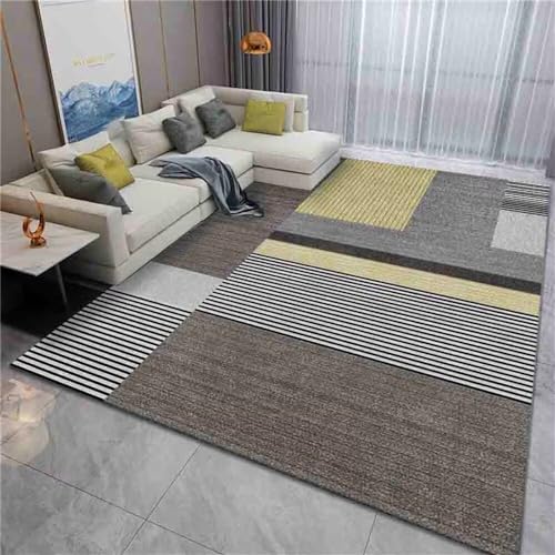Tapis flou gris rectangulaire de salon au design géométrique