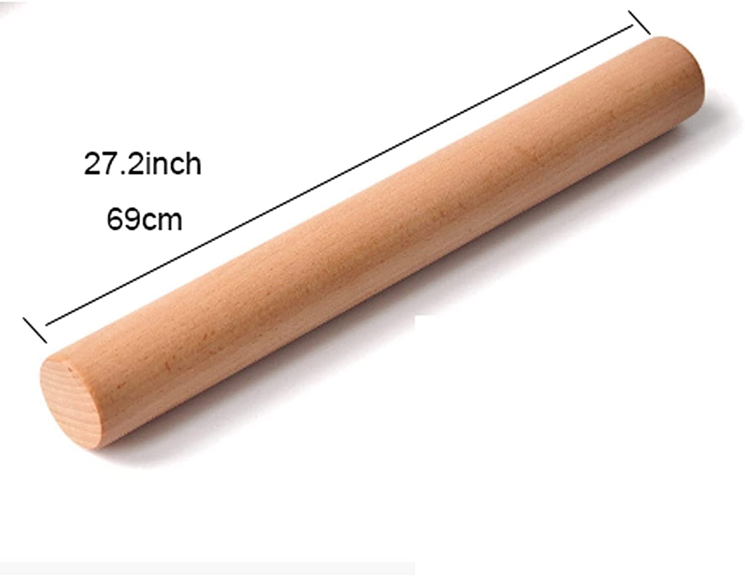 Nudelholz aus Buche, Nudelholz massiv, Teigroller, verlängertes Nudelholz, ölfrei, lackfrei, wachsfrei, Nudelholz, ganzes Holz-Nudelholz, 27,2-Zoll-Nudelhölzer
