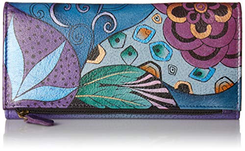 Anna by Anuschka Women's Hand-Painted Genuine Leather Three Fold Clutch - Tribal Potpourri Eggplant