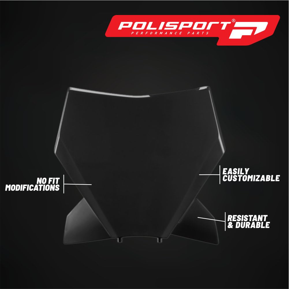 Polisport Motocross Motocross (MX) Plaque d'immatriculation pour KTM SX125/150/250/300, SXF250/350/450, XC125/250/300, XCF250/350/450 (2023-2025), haute résistance aux chocs, noir