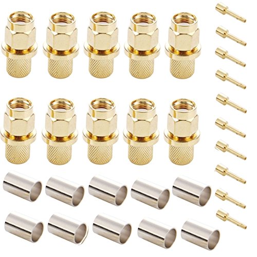 Adaptateur de connecteur WiFi RP-SMA mâle extension RF à sertir plaqué or paquet de 10