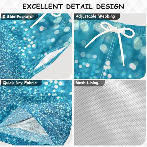 Pigsaly Boys Swim Trunks Light Cyan Aqua Gradient Flashing Glitter Boys Board Shorts Swimsuit Swimwear Summer Bathing Suit S3