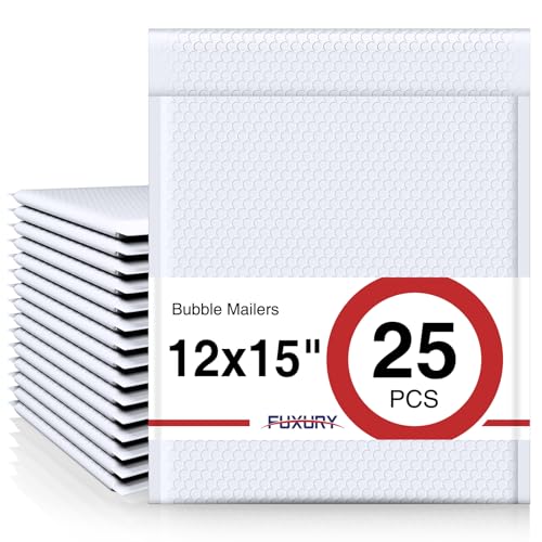 Fuxury Bubble Mailers 12X15 Inch White Padded Envelopes 25 Pack Large Bubble Mailer Strong Adhesion Padded Mailer,Self-Seal Bubble Envelope cover