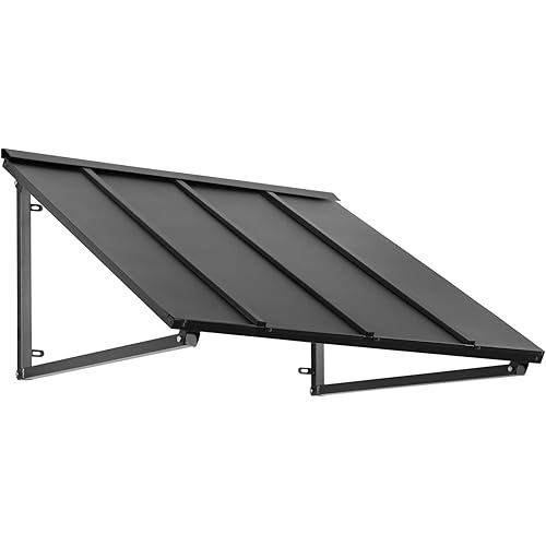 Awntech 4' Houstonian (56"-24"-36") Standing Seam Metal Fixed Awning, Black