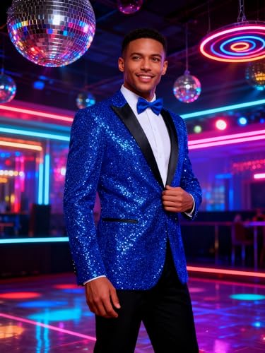 Barry.Wang Mens Sequins Blazer Sparkle Dress Suit Jacket Cocktails Shiny Metallic Disco Dance Party Tuxedo Homecoming2
