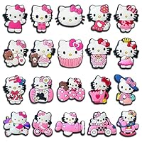 20 PCS Hello Kitty Croc Charms for Girls Women,Cute Pink Cartoon Aesthetic Shoe Decoration Accessories for Party Gifts
