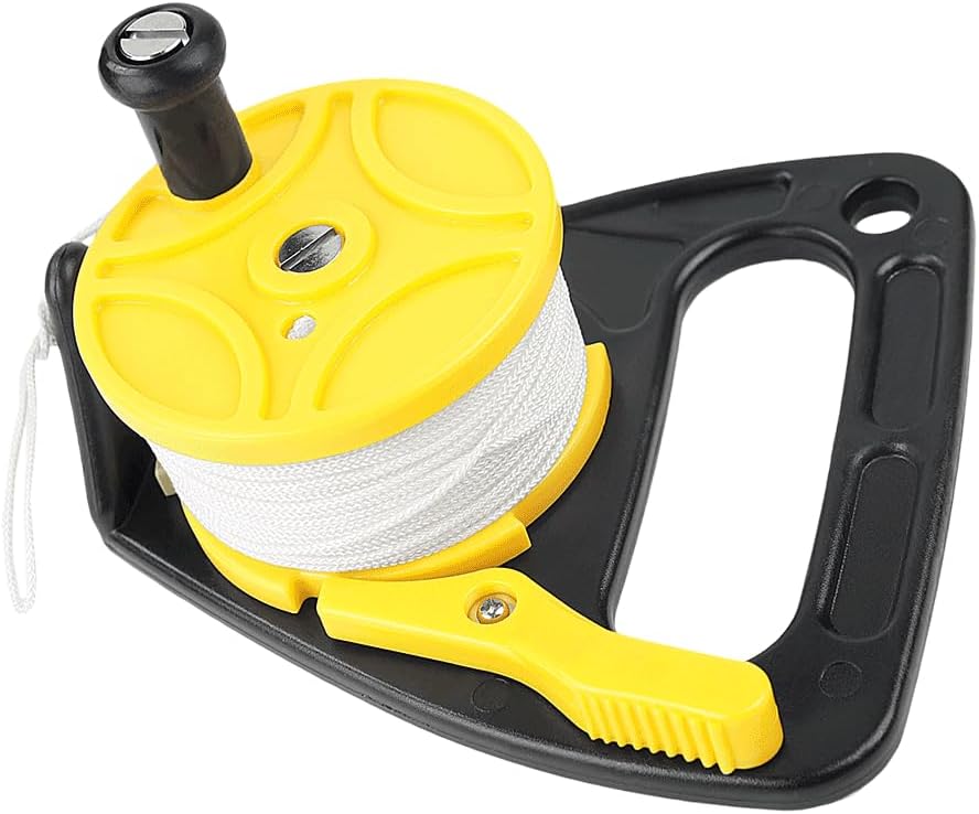 150FT Scuba Dive Reel Kayak Anchor with Thumb Stopper for Safety Underwater Diving Snorkeling, Cave and Wreck Exploration, Recreational Diving and Spear Fishing