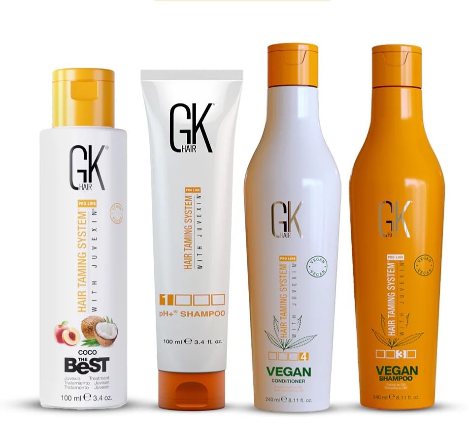 GK HAIR Vegan Shampoo Conditioner 8.11 fl oz Bundle with The Best Coco 3.4 fl oz and pH+ Shampoo 3.4 fl oz - Nourishing Hair Care Set for Healthy, Vibrant Hair