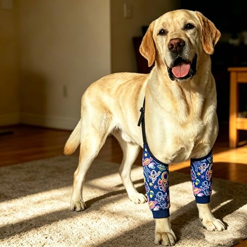 Image of Dogs Knee Protector Pad for Calluses Knee Brace Front Elbow Support Wrap Pet Sleeves for Wounds Dog Elbow Callus Treatment for Medium Large Dogs with Scarf(Large Astronaut)