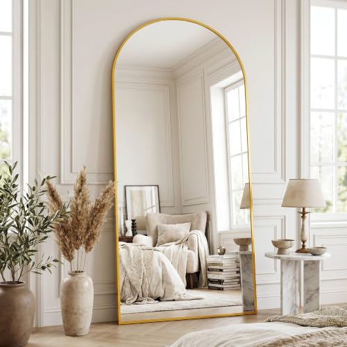 Image of Full Length Mirror, 71 inchx32 inchArched Floor Mirror Freestanding, Floor Standing Full Body Mirror with Stand for Bedroom, Hanging Mounted for Living Room Cloakroom