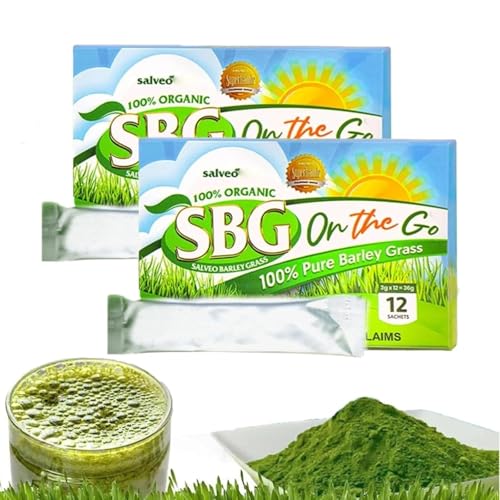 SBG Salveo - Polvo de hierba de cebada salveo 2024, polvo de hierba de cebada 100% puro Salveo Well orgánico, SBG ON The GO, traído a tu salud pura (2 cajas)