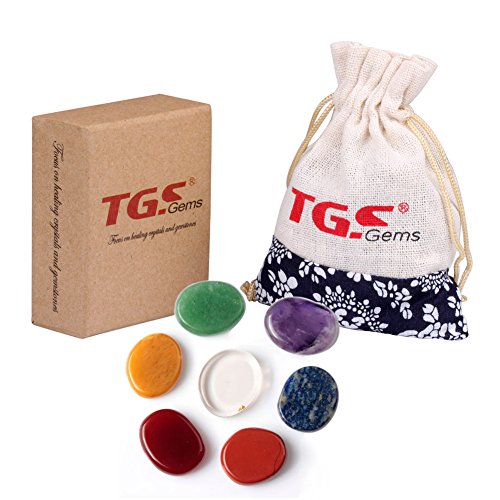 TGS Gems® Reiki Chakra Stones w/Chakra Case Set of 7 Chakras Stones with Engraved Chakra Symbols