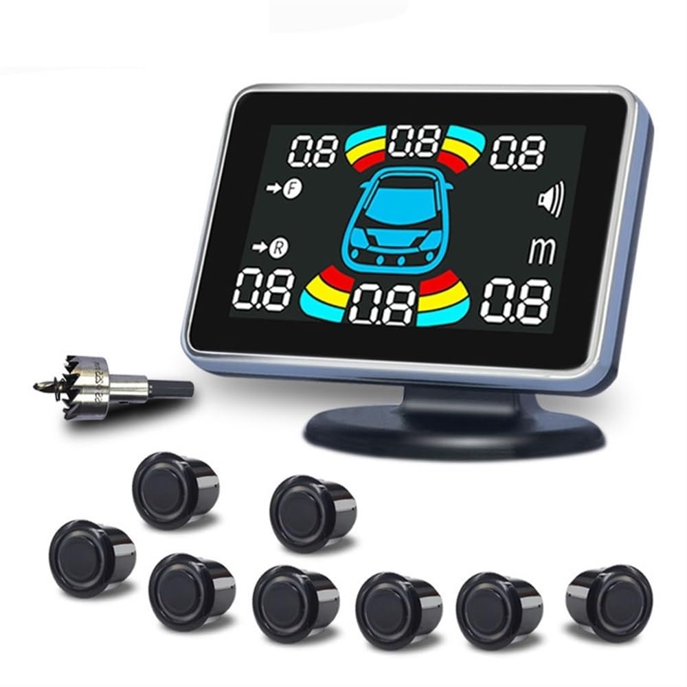 Sensori Rilevamento Distanza Kit sensori di parcheggio Parktronic per Auto con 8 Display retroilluminato rilevamento Radar Backup per retromarcia 12V | Silver