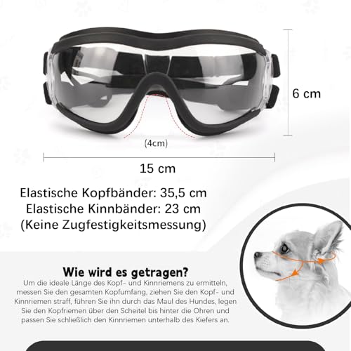 Esshogo Hundebrille Sonnenbrille, Große Hunde Hundeschutzbrille, UV-Schutzbrille, Einstellbar Hunde Sonnenbrille, Hundebrille für mittelgroße und kleine, Motorradbrille transparente Einstellbar