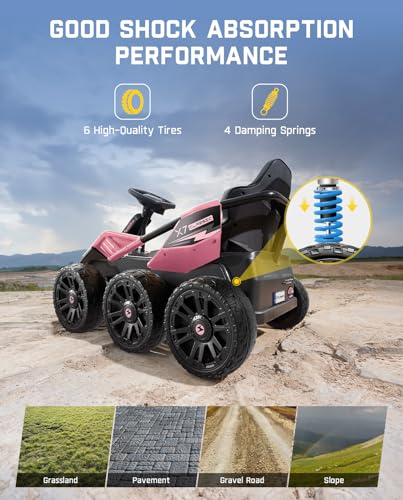 FanttikRide X7 Classic 12V Ride on Toys for Big Kids, 6 Wheels UTV, 4x45W 4MPH Powerful Electric Car, 4-Wheel Drive, Parent Remote, 4 Shock Absorbers, Perfect Choice for Ages 3 and Up, Light Pink