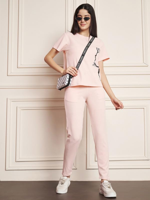 Image of DTR FASHION Polyester Blend Cat Sketch Print Tracksuit | Night Wear Suit For Women