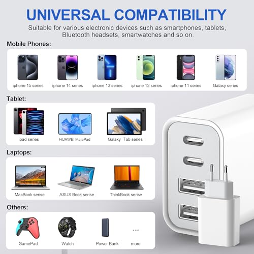 Cargador-USB-C-4-Puertos-Enchufe-USB-C-45W-para-iPhone-16-15-14-13-12-11-Pro-Max-SE-2020-XS-XR-X-8-Plus-ipad-Samsung-Cargador-Multiple-USBC-Carga-Rapida-Romalux-Cargador-Movil-Carga-Rapida-Tipo-C