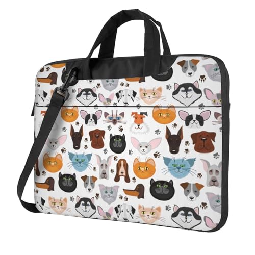 Sac à bandoulière pour ordinateur portable 13 pouces avec motif chat et chien