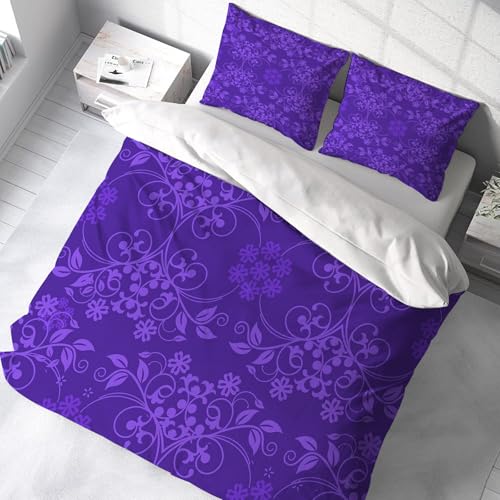 Ensemble de literie de luxe en microfibre de haute qualité violette à fleurs 228x264 cm - 3