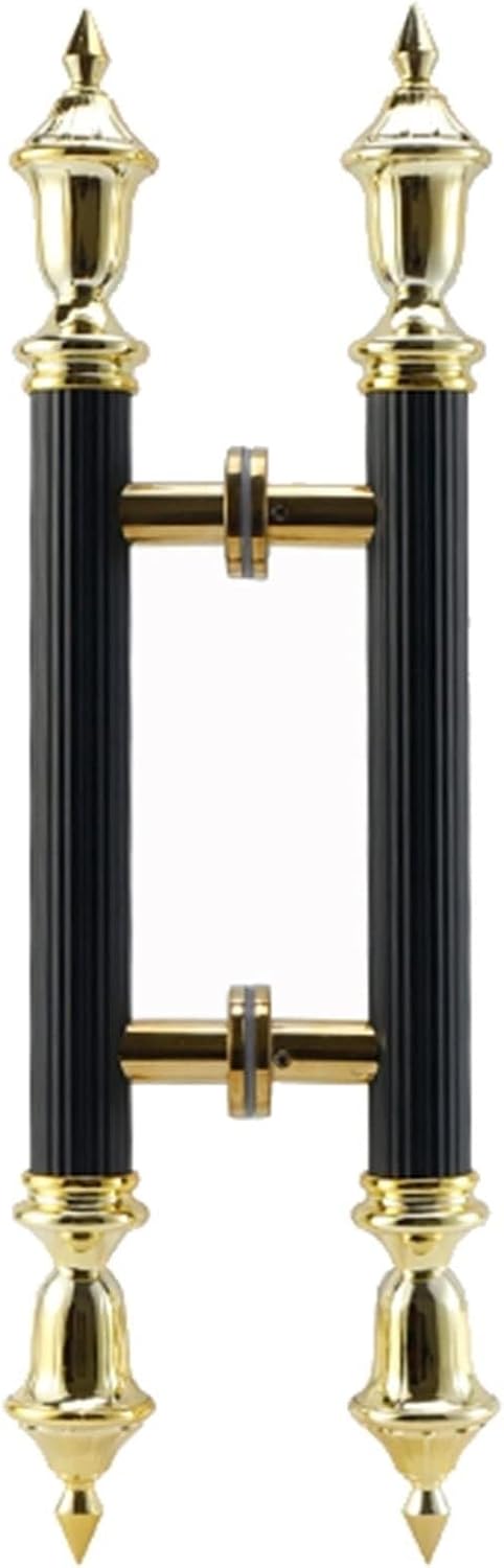 Commercial Large Door Handle Black and Gold,Round Pole Bar Handles with Retro Style Ends,Push Pull Door Handle for Shopping Mall/Building Entry Gate