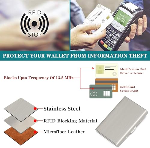 Image of MINI2BUY Metal Card Wallet (Up-to 20 Large Card Slots) RFID Protected Men & Women for Credit | Debit | ATM | business Cards for Corporate Gift - Easy Click Button Closure (9.5 x 6.6 x 1.9 CM) (Silver)