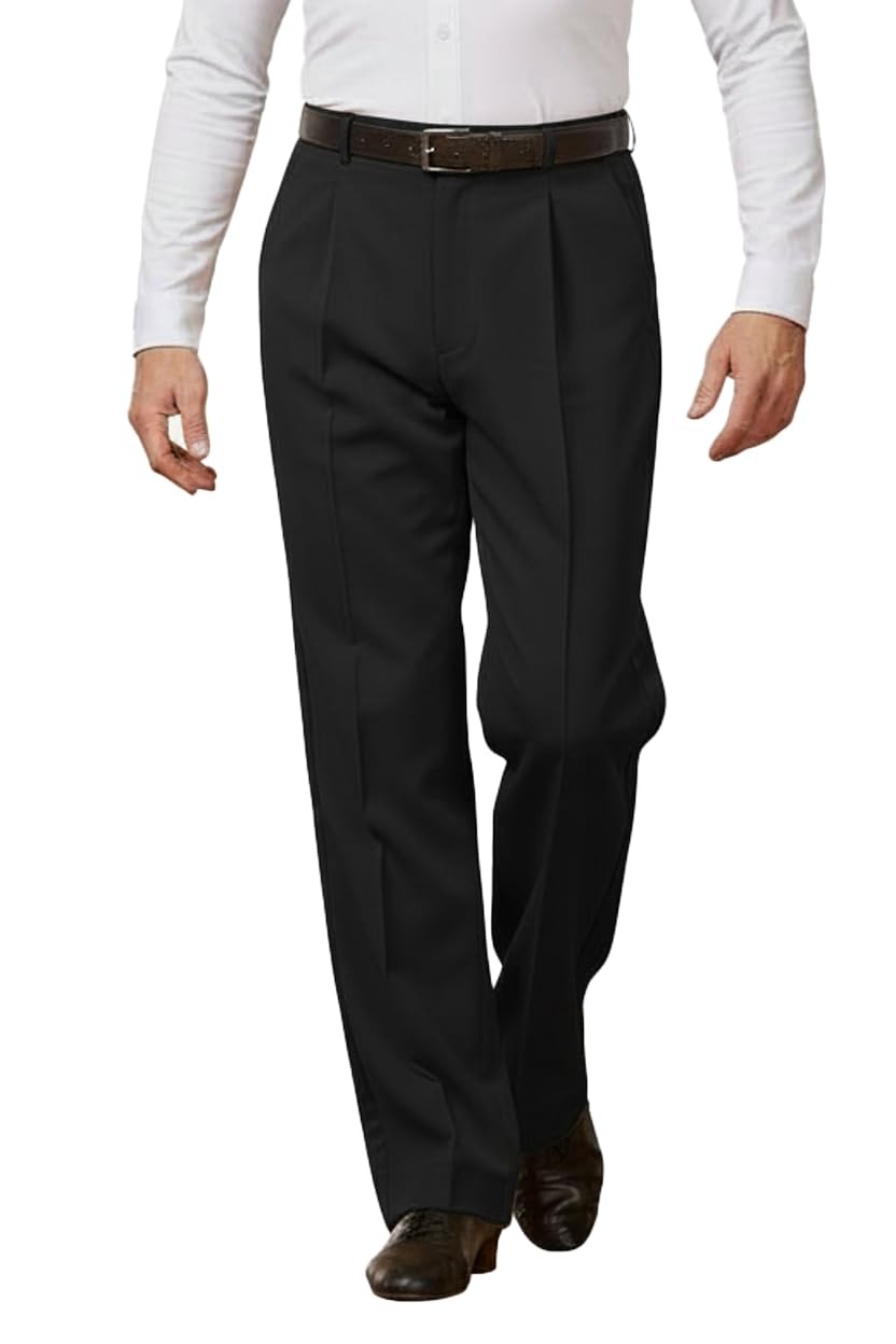 Pantalón de hombre para danza estándar y baile de salón con pliegues delanteros y bolsillos ribeteados