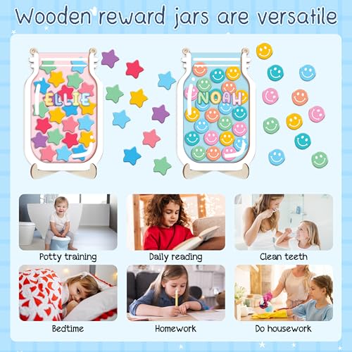 Image of 2 Pack 70 Tokens Reward Jar Magnetic for Kids Potty Training Toddlers Smiley Face Star Teacher Classroom Board Incentive Good Behavior Management Tools Back to School Boys Girls RWJ-CB2