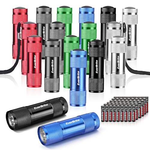 Lampe de poche LED EverBrite en aluminium avec 54 piles AAA incluses, lot de 18