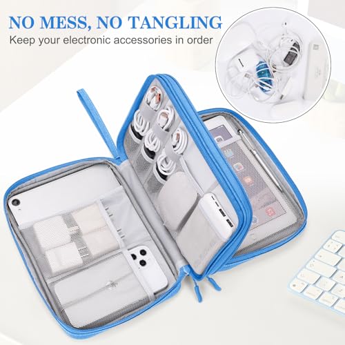 Image of FYY Electronic Organizer, Extra Large Travel Cable Organizer Bag Pouch Portable Waterproof Double Layers All-in-One Storage Bag for iPad, Cable, Power Bank, Laptop Charger for Office /Home, Cyan