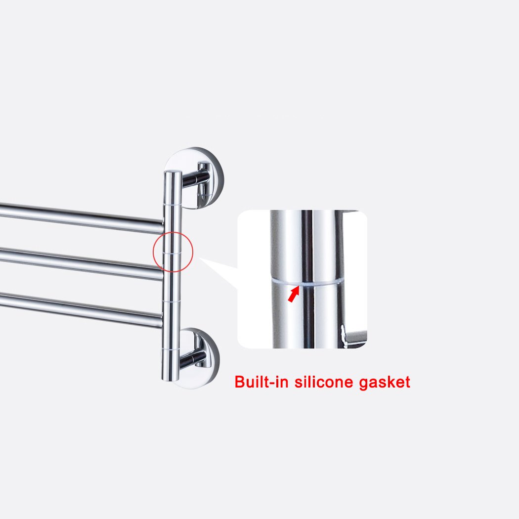 PHOEWON Handdoekhouder, draaibare haken - 3-arm roestvrijstalen badrek, wandgemonteerde handdoekhouder met 3 draaibare stangen, moderne gepolijste verchroomde afwerking, voor badkamer, keuken, 292 x