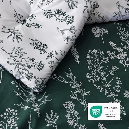 Image of Bedsure King Comforter Set - Dark Green Bed Set, 3 Pieces Cute Floral Bedding, 1 Soft Reversible Botanical Flowers Comforter and 2 Pillow Shams