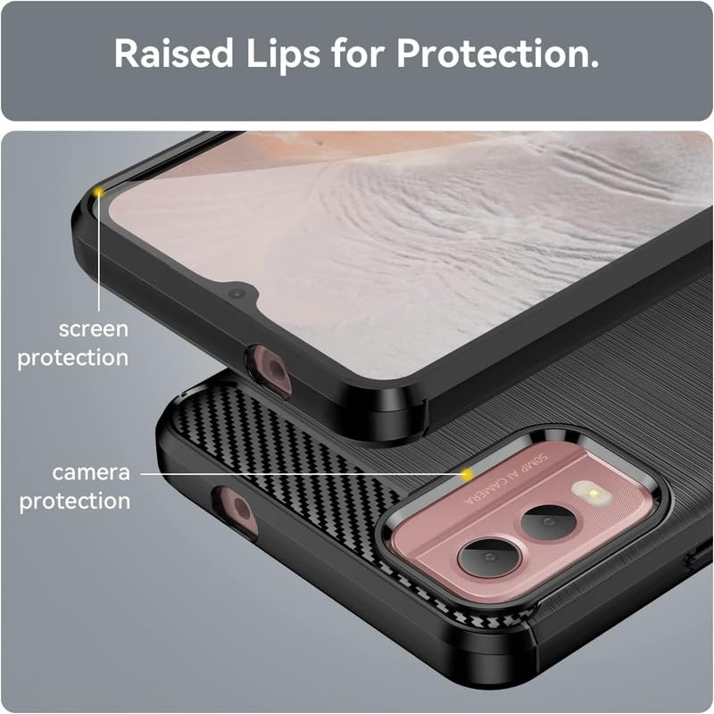Image of NPRC Hybrid Ultra Slim Protective Case TPU Non-Slip Carbon Fiber Texture Shockproof Case Cover for Nokia C32 - Black