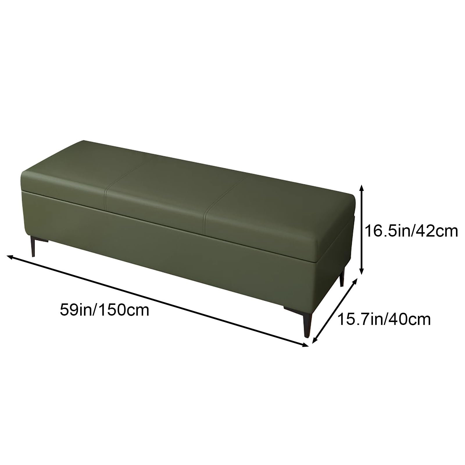 Banco Almacenamiento de Cuero, Reposapiés para Sala de Estar, Banco con puf Almacenaje y Asiento, Sala de Estar, Dormitorio(Green,59in/150cm)