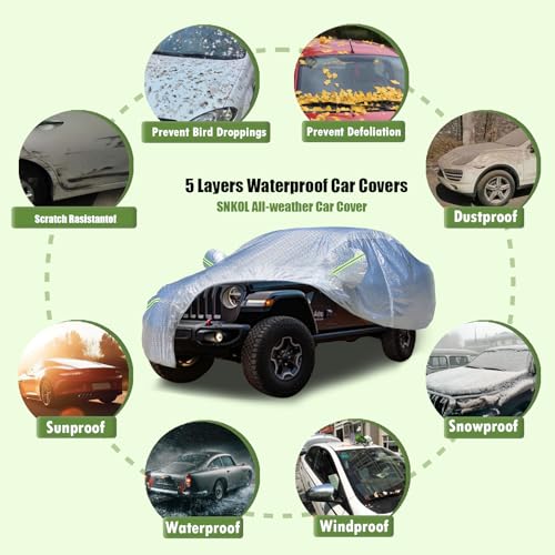 Image of 5 Layers Waterproof Car Covers for Automobiles All Weather Season UV Protection Rainproof Outdoor Full Cover Universal Fit SUV 191 inch to 200 inch