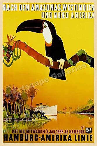 Designomite! 45943 Hamburg Amerika Linie Parrot 1938 Vintage Style Travel Retro Decor Wall 36x24 Poster Print