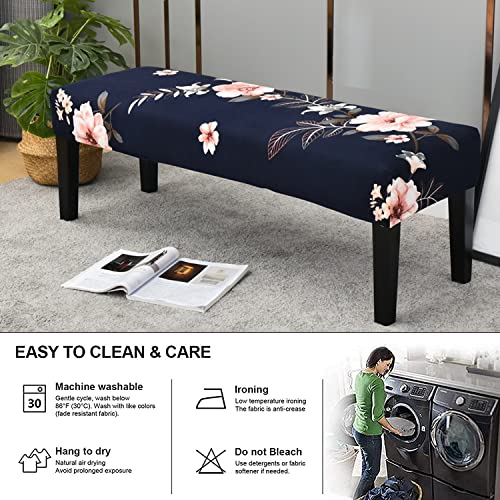 Dining Room Bench Covers Stretch Spandex Upholstered Bench Slipcover Thicker Printed Non Slip With Security Straps Rectangular Bench Protector For Bedroom Living Room (23) #TOP6