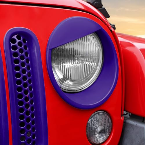 Image of Mesh Grille Grill Insert+Style Headlight Turn Light Cover Trim Fit for 2007-2018 Jeep Wrangler JK JKU(Purple)