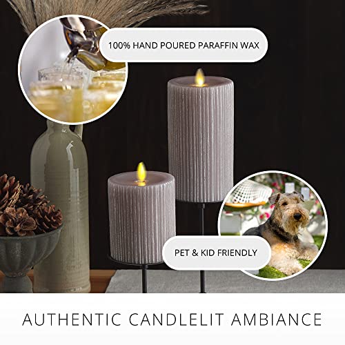 Image of Luminara Metallic Embossed Pillar, Grey Flameless LED Candle 3.25 inch x 6.5 inch, Battery Operated Real Flame Technology w /Timer Function, Paraffin Wax