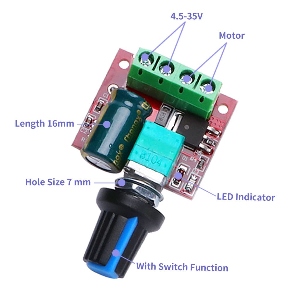 VooGenzek 4 Pezzi 5V-35V 5A 90W Regolatore di Velocità del Motore CC, PWM Interruttore del Driver Regolabile con Interruttore
