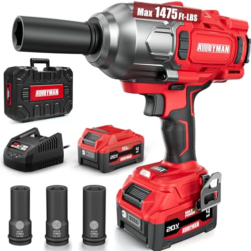 Alloyman Cordless Impact Wrench, 1475Ft-lbs (2000N.m) 1/2 High Torque Brushless Impact Gun, 20V...