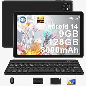 DOOGEE T10W Tablet 10 Pulgadas Android 14 con Dual 4G LTE/5G Wi-Fi, Tablets 8000mAh con 9GB RAM + 128GB ROM (TF 1TB), Bluetooth 5.0, USB-C, 1280 * 800, Tablet con Teclado + Ratón + Funda, Negro