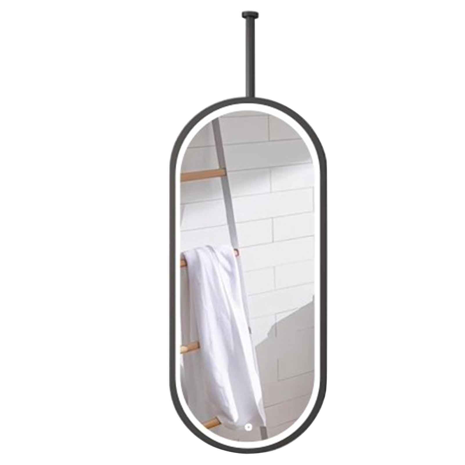 FGXHHS Black Oval Ceiling Hanging Mirror, Suspended Bathroom LED Clear Practical Waterproof HD Mirrors - Touch Control Dimmable Light(50cmx70cm)
