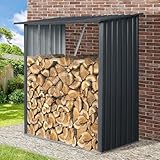 Outdoor Firewood Storage Shed, Steel Firewood Rack with Reinforced Base, 2 in 1 Metal Tool Sheds Cabinet, Multi-Functional Shelter for Patio Garden Backyard (3FT*5FT)