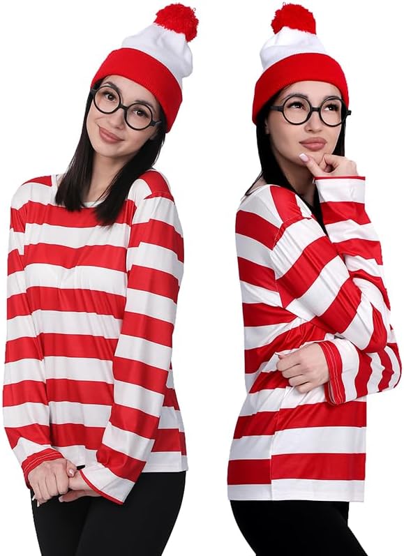 Waldo Red and White Striped Shirt Adult Men Women's Halloween Cosplay Costumes Funny Sweatshirt Outfit Glasses Suits - Image 4