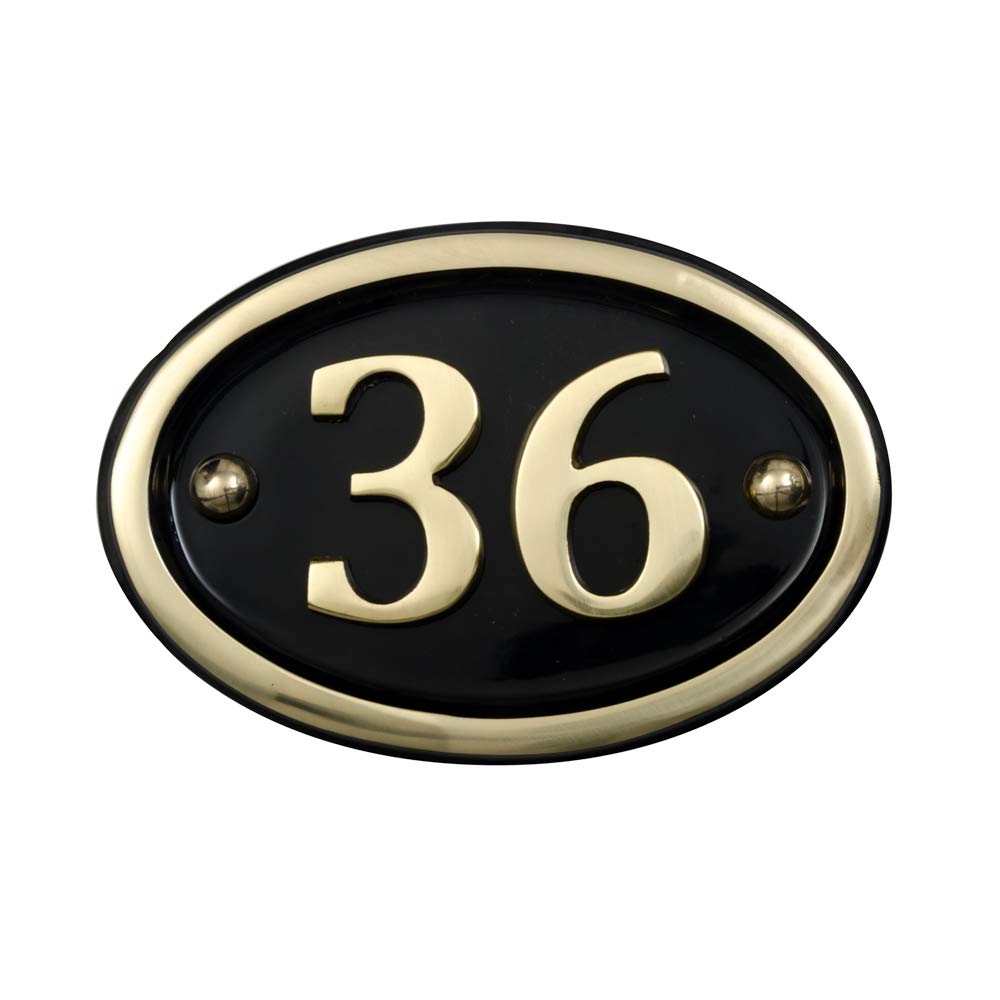Signs & Numbers Solid Brass House Number Oval Design (No 36)